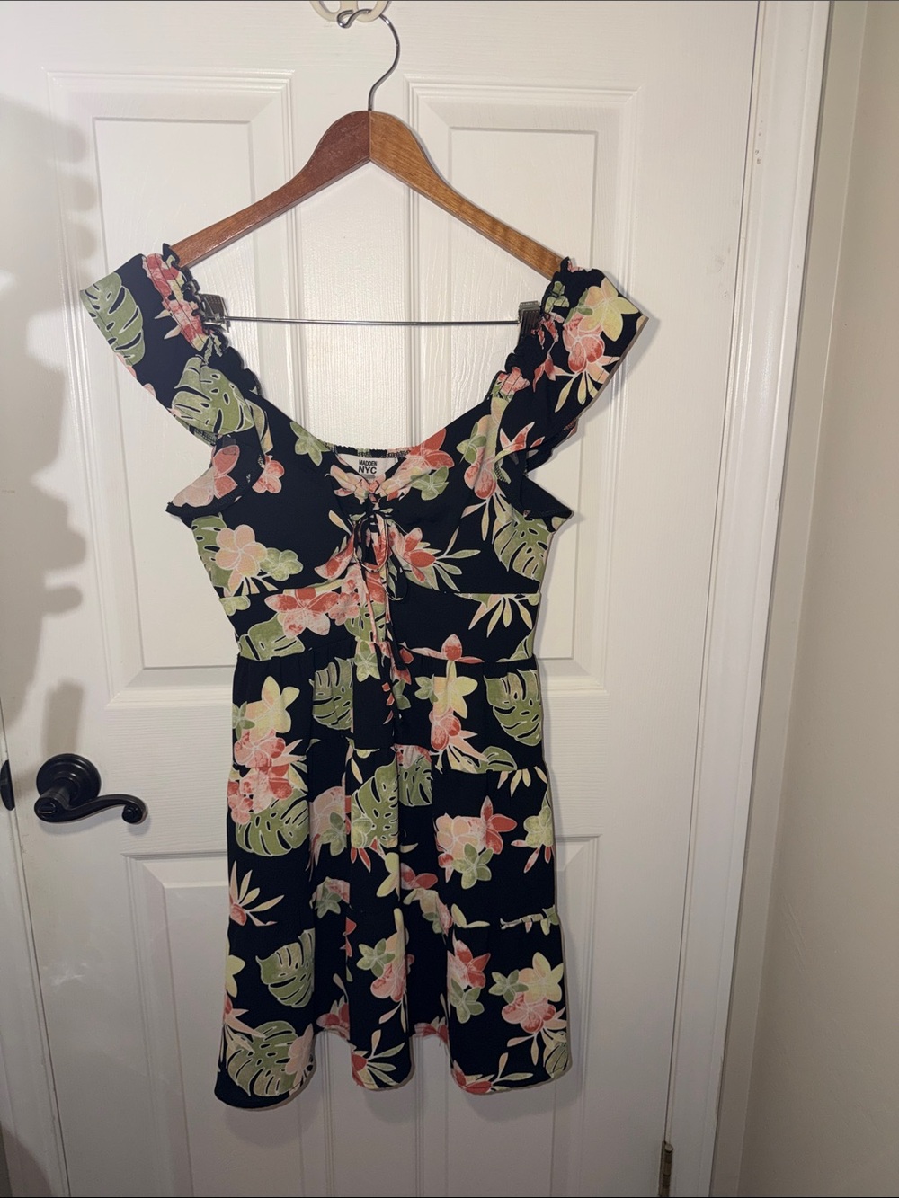 Floral Off-Shoulder Summer Dress - Black with Pink & Green Print
